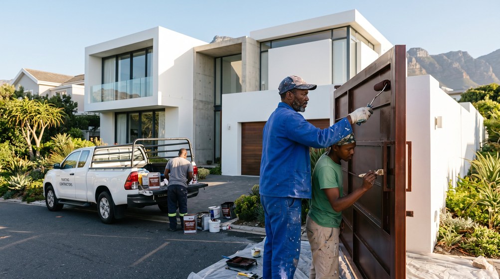 Professional anti-rust coating team applying rust protection to a metal gate in Newlands