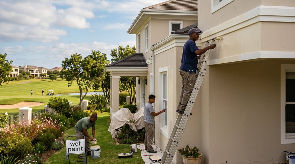 Professional estate painters painting a luxury golf estate home on the Newlands